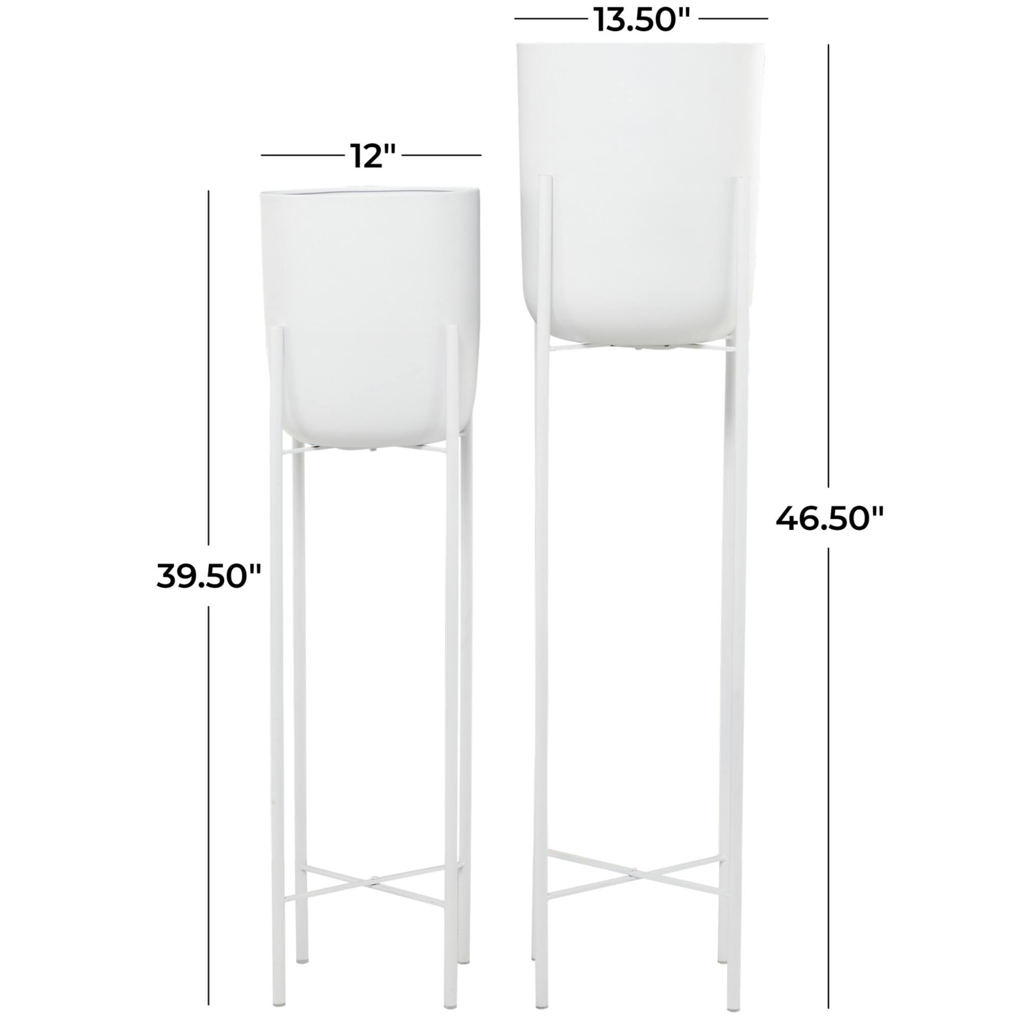 CosmoLiving by Cosmopolitan White Metal Planter with Removable Stand Set, 47" & 40"